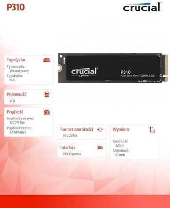 Dysk SSD Crucial P310 M.2 PCI-e 4.0 NVMe 1TB (CT1000P310SSD8