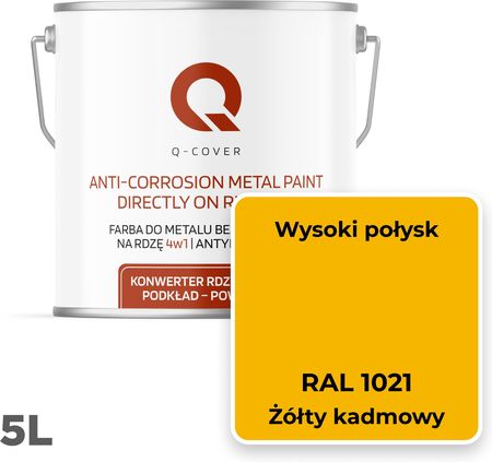 Q-Cover Farba Do Metalu Na Rdzę Ocynk Żółty Kadmowy Ral 1021 Wysoki Połysk 5L - zdjęcie 6