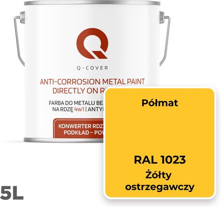 Q-Cover Farba Do Metalu Na Rdzę Żeliwne Żółty Ostrzegawczy Ral 1023 Półmat 5L - zdjęcie 2