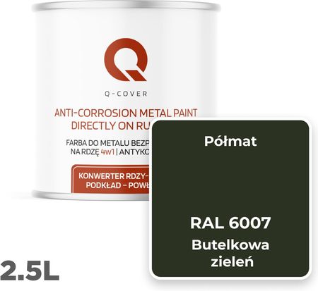 Q-Cover Farba Do Metalu Na Rdzę Aluminium Butelkowa Zieleń Ral 6007 Półmat 2.5L - zdjęcie 3