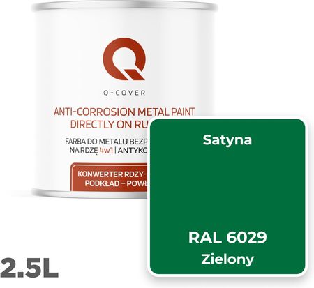 Q-Cover Farba Do Metalu Na Rdzę Blachę Aluminium Zielony Ral 6029 Satyna 2.5L - zdjęcie 3