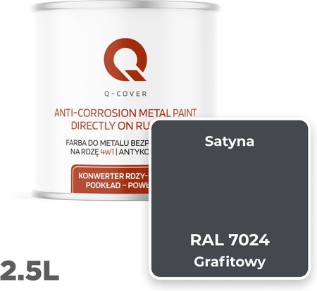 Q-Cover Farba Do Metalu Na Rdzę Żeliwne Blachę Grafitowy Ral 7024 Satyna 2.5L - zdjęcie 4