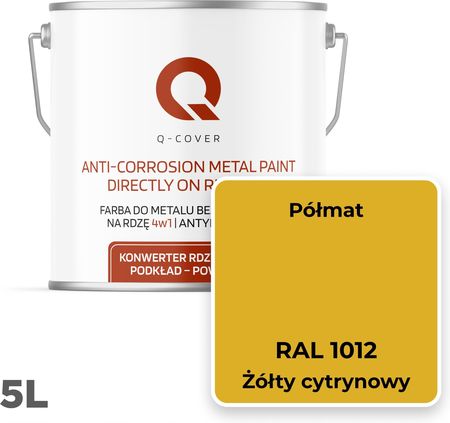Q-Cover Farba Do Metalu Na Rdzę Żeliwne Stal Żółty Cytrynowy Ral 1012 Półmat 5L - zdjęcie 5