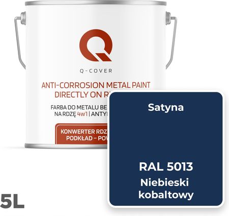 Q-Cover Farba Do Metalu Na Rdzę Blachę Niebieski Kobaltowy Ral 5013 Satyna 5L - zdjęcie 6