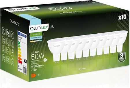 Lumiled Zestaw 10X Żarówka Led Gu5.3 Mr16 6W = 50W 580Lm 6000K Zimna 120° 12V