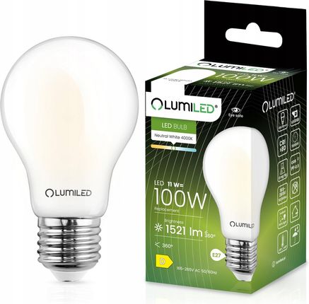 Lumiled Żarówka Led E27 A60 11W = 100W 1521Lm 4000K Neutralna 360° Filament Mleczna