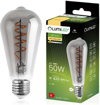 Lumiled Żarówka Led Edison E27 St64 6W = 50W 420Lm 2200K Ciepła 360° Filament Smokey
