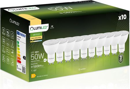 Lumiled Zestaw 10X Żarówka Led Gu10 6W = 50W 580Lm 3000K Ciepła Regulowana 24° 36° 60°