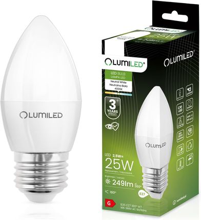 Lumiled Żarówka Led E27 B35 2,5W = 25W 249Lm 4000K Neutralna 180°