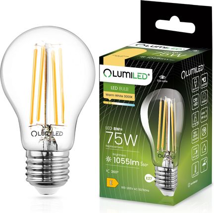 Lumiled Żarówka Led E27 A60 8W = 75W 1055Lm 3000K Ciepła 360° Filament
