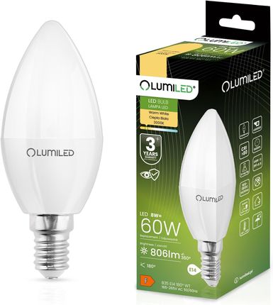 Lumiled Żarówka Led Świeca B35 E14 8W = 60W 806Lm 3000K Ciepła 180°