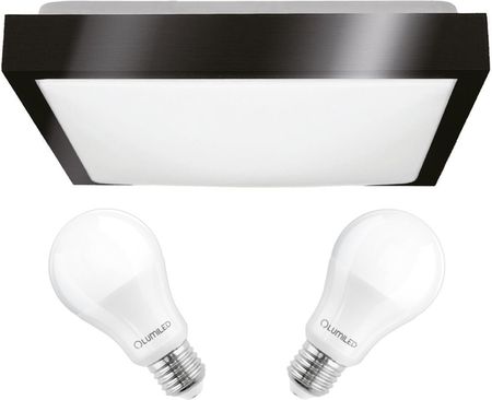 Kobi Plafon Led Lampa Sufitowa 30Cm 2X E27 Czarna Kwadratowa + Żarówka 10W 6000K Lumiled