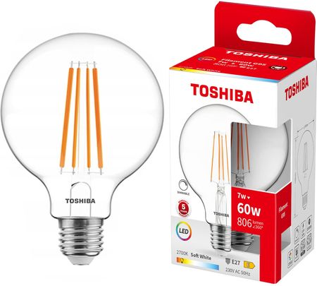 Toshiba Żarówka Led E27 G95 7W = 60W 806Lm 2700K Ciepła Filament Ściemnialna