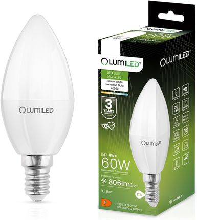 Lumiled Żarówka Led Świeca B35 E14 8W = 60W 806Lm 4000K Neutralna 180°