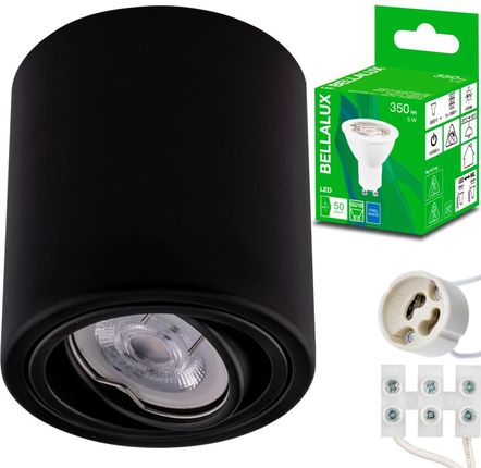 Bellalux Oprawa Natynkowa Halogenowa Aluminiowa Czarna Spot Tuba 10Cm + Żarówka Led Gu10 5W 4000K