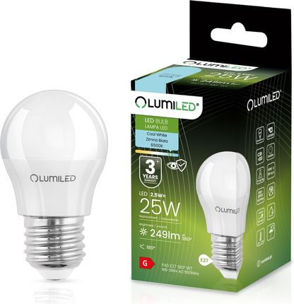 Lumiled Żarówka Led E27 P40 2,5W = 25W 249Lm 6500K Zimna 180°