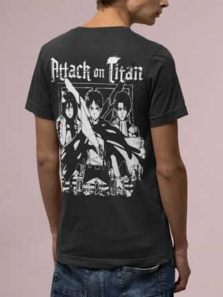 T-shirt męski bawełna organiczna anime Attack on Titan Eren Jäger Levi Streetwear