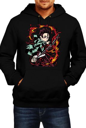 Tanjiro Kamado var019 Herren Kapuzenpullover Bluzy Anime Manga Comics Japan Animation, Man M / Schwarz