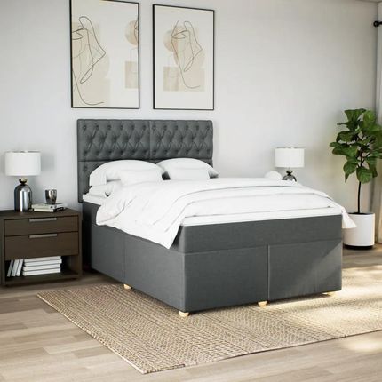vidaXL Łóżko Kontynentalne Z Materacem Ciemnoszara Tkanina 140X190 Cm 3291283 - zdjęcie 3