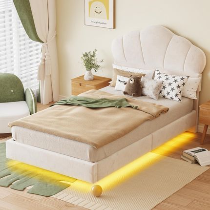 Flieks Łóżko Tapicerowane 90X200Cm Z Led Młodzieżowe Dziecięce Zagłówkiem W Kształcie Chmury Pojedyncze Drewniane