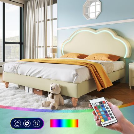 Flieks Łóżko Tapicerowane Młodzieżowe 160X200Cm Z Led Podwójne Drewniane Dziecięce Ze Stelażem Listwowym Klasyczne