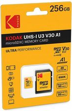 Zdjęcie Karta KODAK MicroSDXC Micro SDXC MicroSD 256GB UHS-I U3 V30 A1 + ADAPTER - Przasnysz