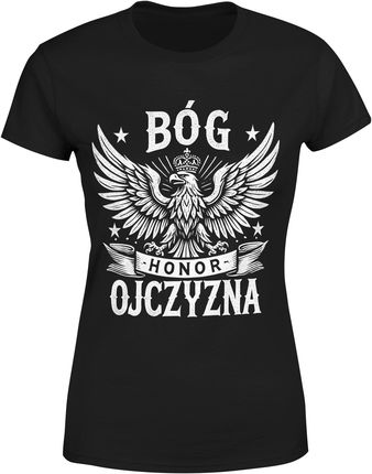 Bóg Honor Ojczyzna Orzeł Biały Damska koszulka (S, Czarny)