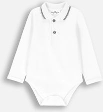 Body z długim rękawem białe z kołnierzykiem typu polo