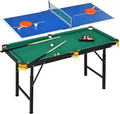 Sportnow Wielofunkcyjny Stół Do Gier 2 W 1, Tym Tenisa Stołowego Bilardowy Z Akcesoriami Dla Dorosłych Stalowy 140x63 60-80cm Ziel