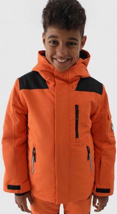 Chłopięca kurtka snowboardowa 4F 4FJWAW24TTJAM538 - pomarańczowa