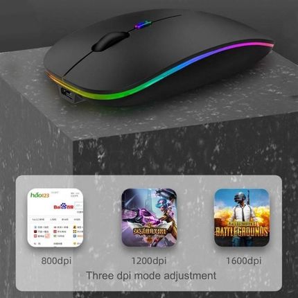 MYSZKA BEZPRZEWODOWA SLIM LED ŁADOWANA RGB Bluetooth+USB 2.4Ghz AKUMULATOR M444021 - zdjęcie 3