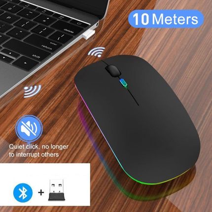 MYSZKA BEZPRZEWODOWA SLIM LED ŁADOWANA RGB Bluetooth+USB 2.4Ghz AKUMULATOR M444021 - zdjęcie 4