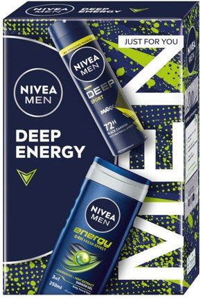 Nivea Men Deep Energy Zestaw Żel Pod Prysznic 3W1 250ml + Antyperspirant Spray 150Ml