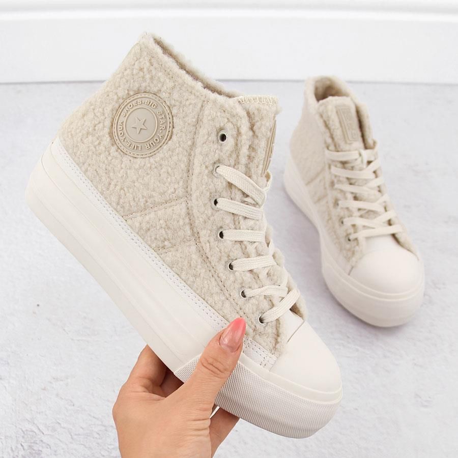 ココア Damskie trampki ocieplane Big Star Ekoskóra Wysokie Ciepłe