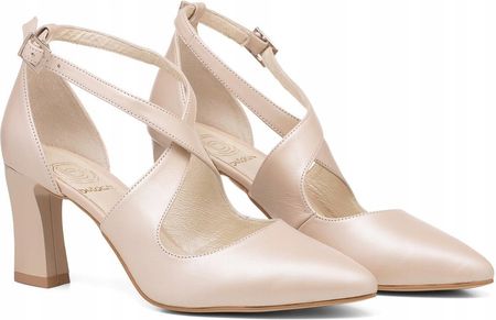 Ślubne Czółenka z paskami na słupku beż Iga 39