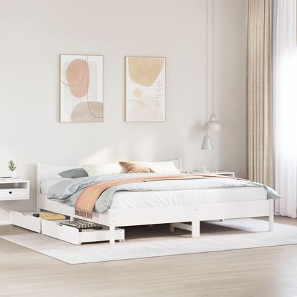 vidaXL Łóżko z litego drewna szufladami białe 180x200 cm sosna 507638688 - zdjęcie 2