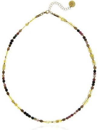 ankabizuteria.pl Naszyjnik srebrny pozłacany kostka z bursztynem i turmalinem