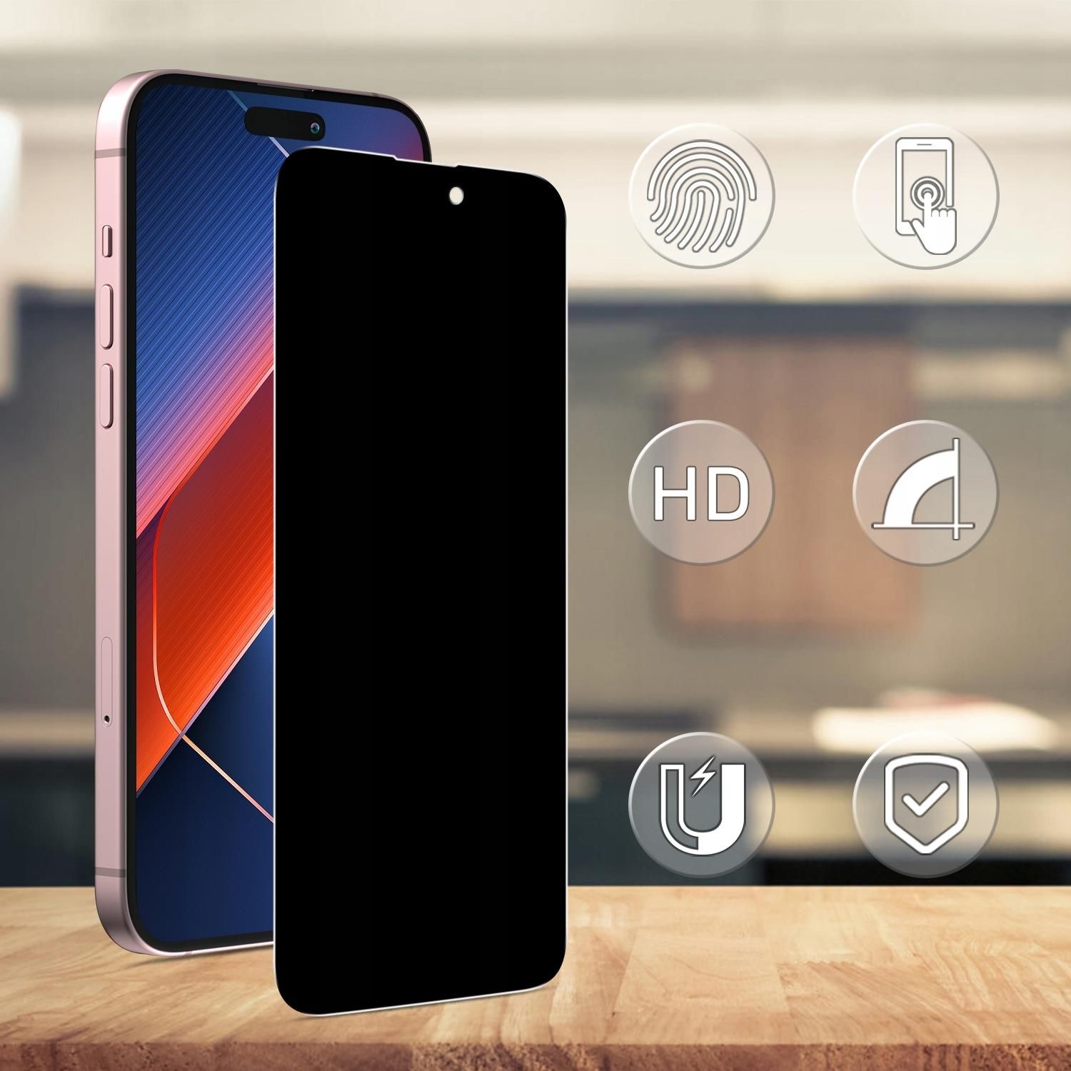 Pokolan 2 Pezzi ‌360 Gradi Privacy Pellicola per iPhone 16 Pro Max, Vetro Temperato Anti Spy 4 lati, Anti Graffio, Anti Impronta, Durezza 9H HD Protezione Schermo