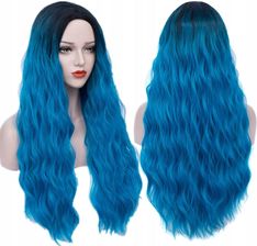 Zdjęcie Mildiso Peruka Włosy Falowane Niebieskie 68Cm Anime Cosplay+Błyszczyk - Siewierz