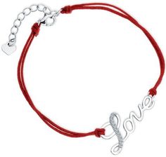 Magar Silver Srebrna bransoletka z podwójnym czerwonym sznurkiem napis LOVE SL-Z1769BR-R