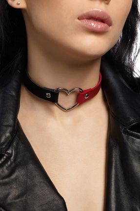 Mersada Choker ekoskóra czarno-czerwony gothic ROCK serce (207398)