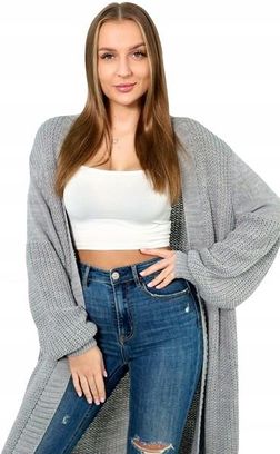 Sweter długi kardigan ciemny szary