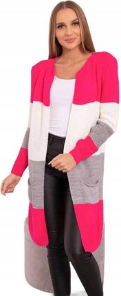 Sweter Kardigan w pasy malinowy+ecru