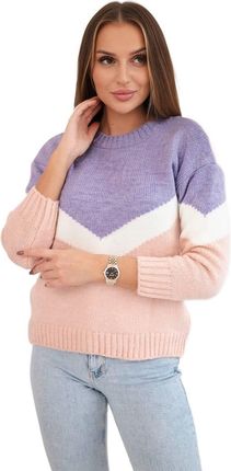 Sweter w geometryczne wzory fioletowy+pudrowy róż
