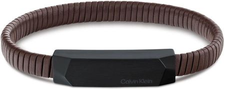 Calvin Klein Bransoletka męska skórzana brązowa z elementem stalowym z logo CK 35100014