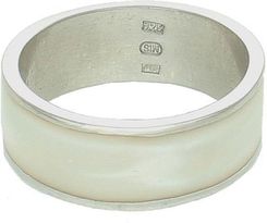 Diament Srebrny pierścionek damski 925 obrączka ozdobiona masą perłową rozmiar 20