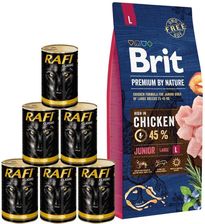 BRIT Premium By Nature Junior Large L 15 kg - sucha karma dla młodych psów rasy dużej z kurczakiem 15kg + mokra karma z drobiem 6x1240 g