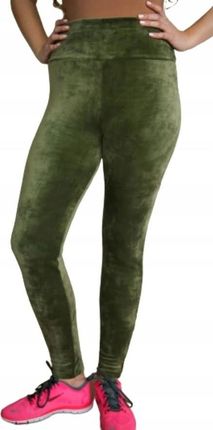 LEGGINSY WELUROWE WYSOKI STAN SPODNIE Z PANELEM BAWEŁNA L/XL ZIELEŃ