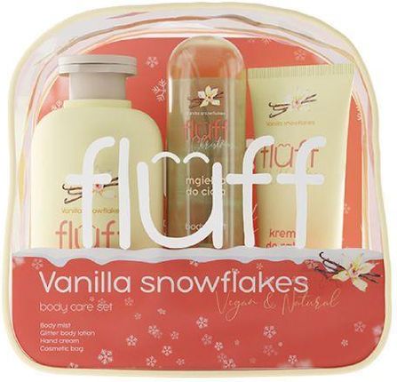 FLUFF Vanilla Snowflakes Zestaw prezentowy: Brokatowy balsam do ciała, 200ml + Mgiełka do ciała, 80ml + Krem do rąk, 50ml