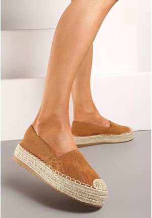 BRĄZOWE CASUALOWE ESPADRYLE NA GRUBEJ PODESZWIE OZDOBIONEJ PLECIONKĄ ROZMIAR 40